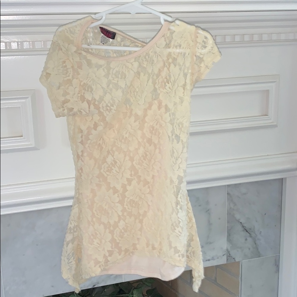 Girls famous pink beige size m lace top
